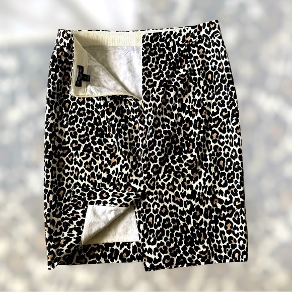 J. CREW “The Pencil Skirt” Leopard Mini Skirt Women’s Size 4 100% Cotton NEW - Picture 3 of 8